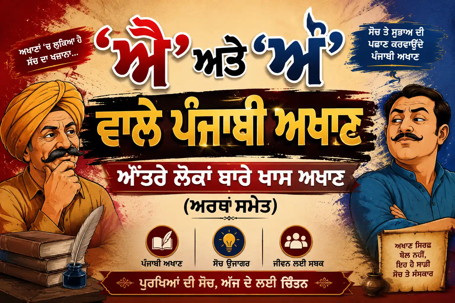 ‘ਐ’ ਅਤੇ ‘ਔ’ ਵਾਲੇ ਪੰਜਾਬੀ ਅਖਾਣ – ਔਂਤਰੇ ਲੋਕਾਂ ਬਾਰੇ ਤਿੱਖੇ ਅਖਾਣ (ਅਰਥ ਸਮੇਤ) ਪੰਜਾਬੀ ਗ੍ਰਾਫਿਕ ਪੋਸਟਰ